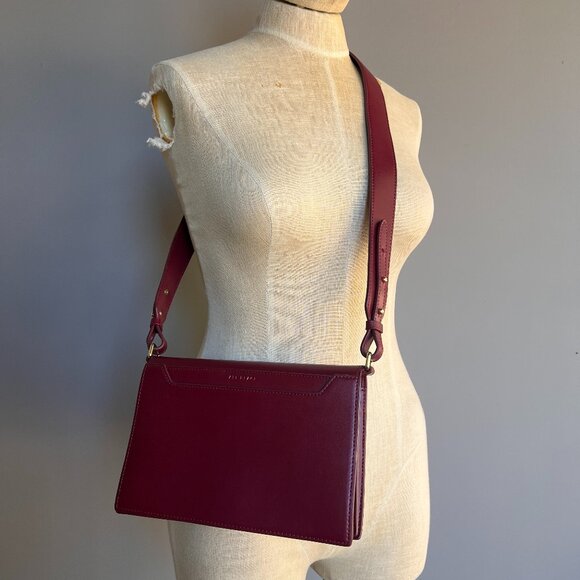 All Black Brand Crossbody Burgundy Leather Bag Handbag - Picture 1 of 8